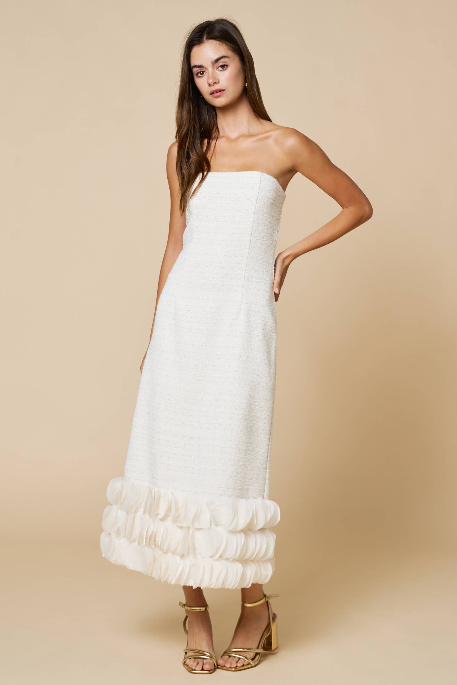 white tweed midi dress Trim Superdown Claudia Sequin Denim Shift fit christmas in the sky AdultSize:Adult XS (4 - 6)