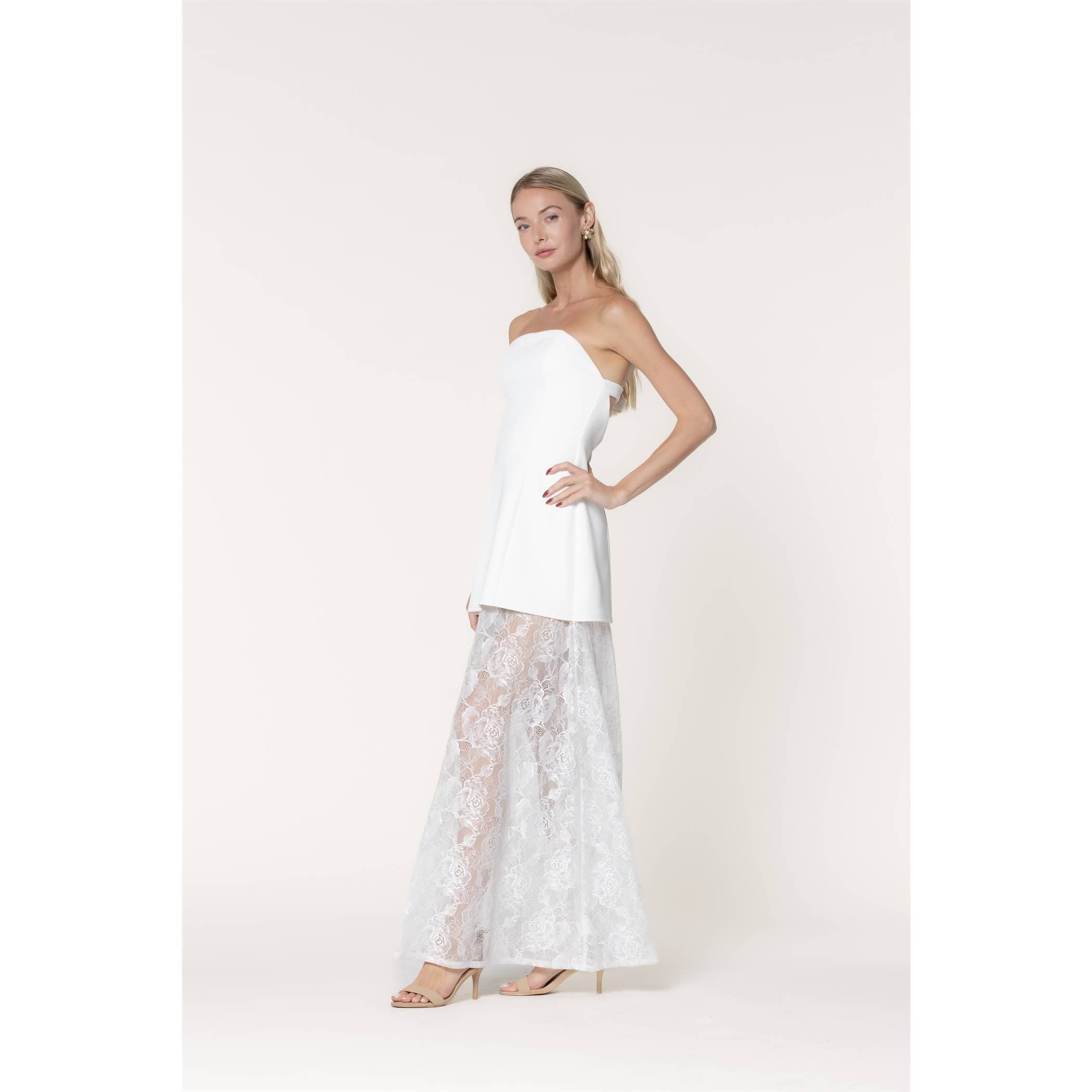 Lace Whisper Strapless Maxi Dress