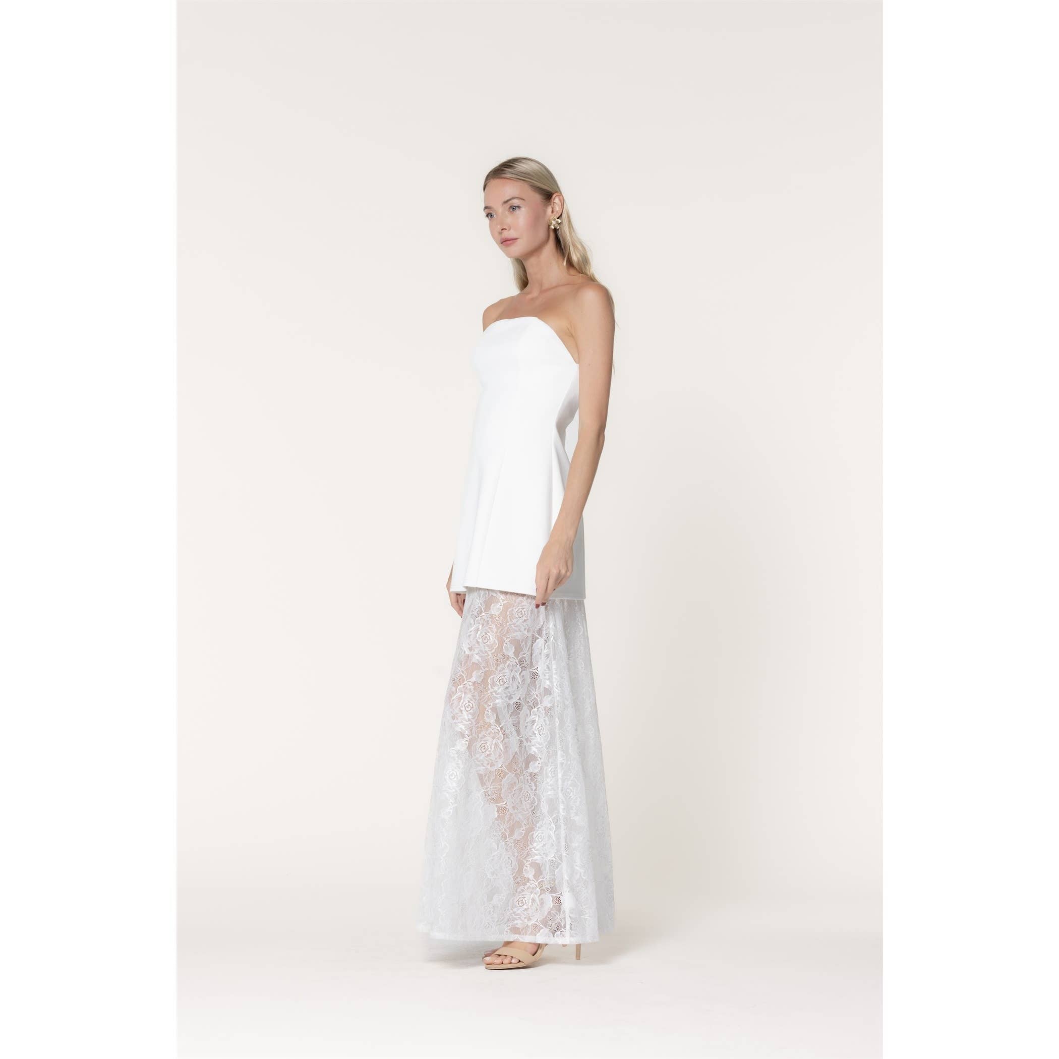Lace Whisper Strapless Maxi Dress