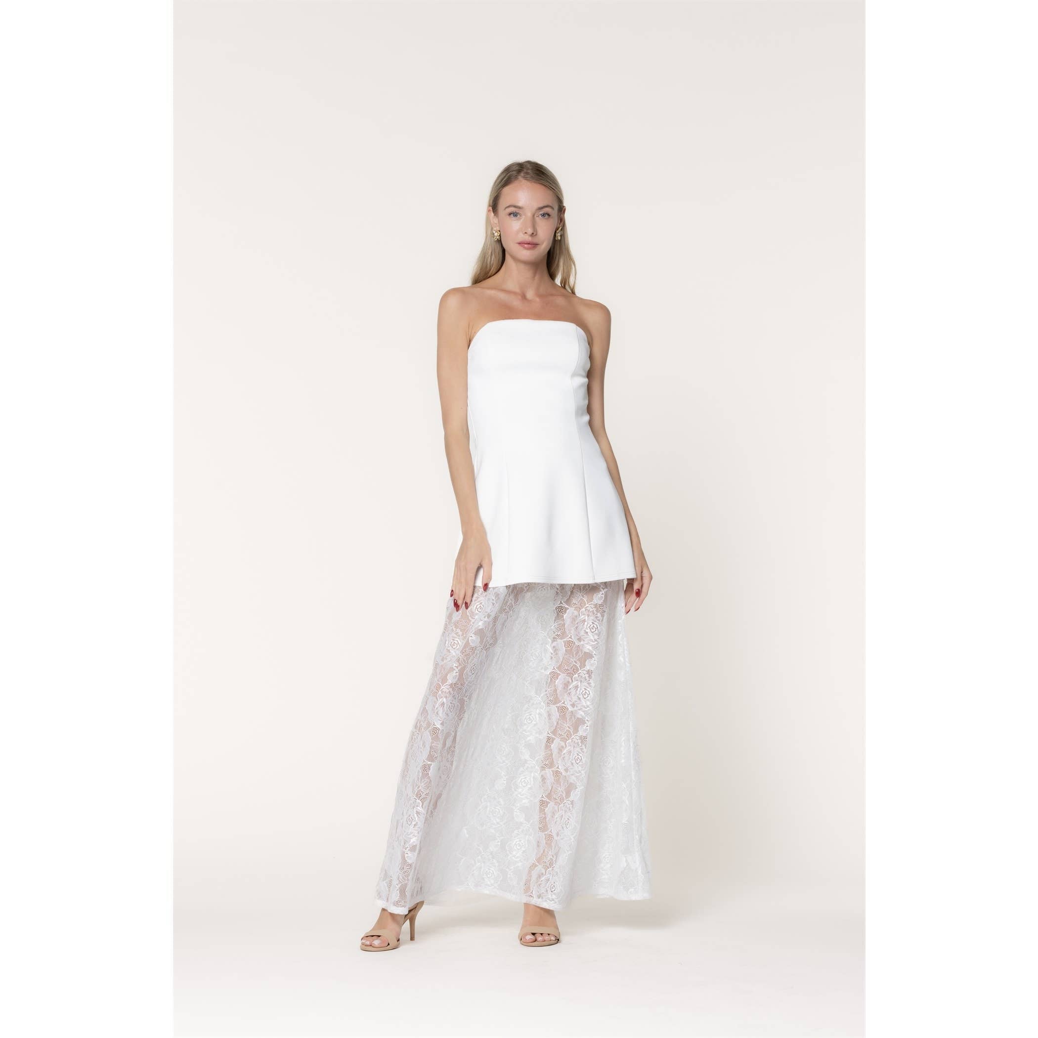 Lace Whisper Strapless Maxi Dress