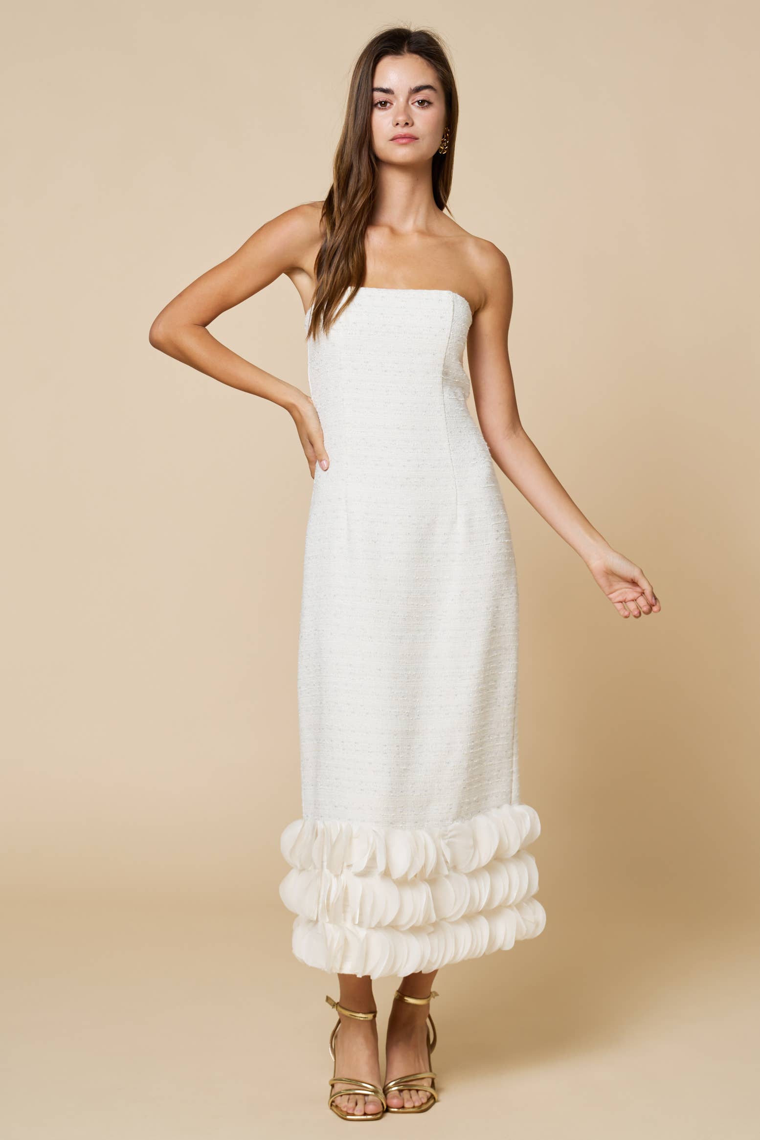 Tweed Trim Midi Dress